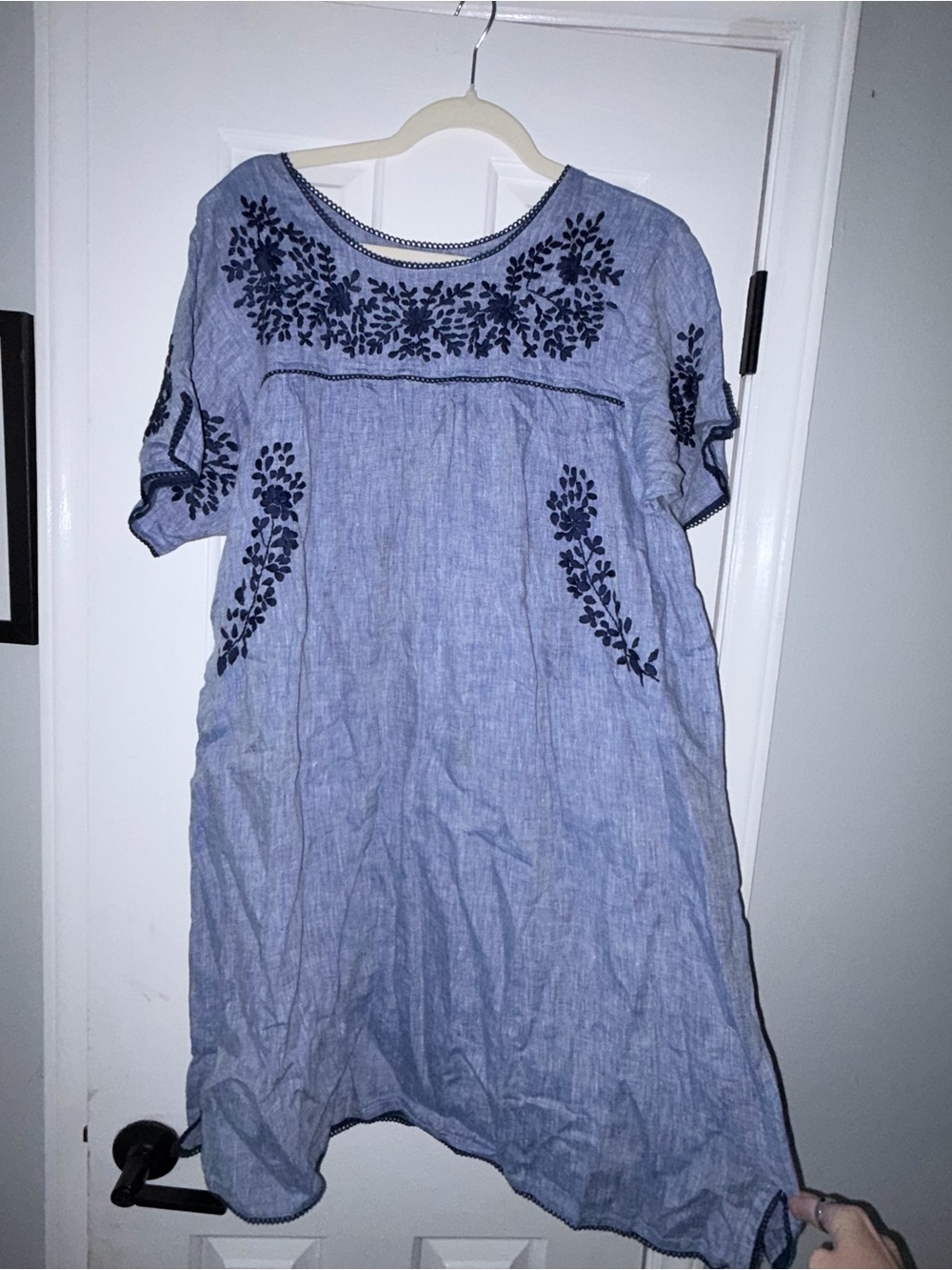 Roller Rabbit Light Blue Maxi Dress with Navy Floral Embroidery